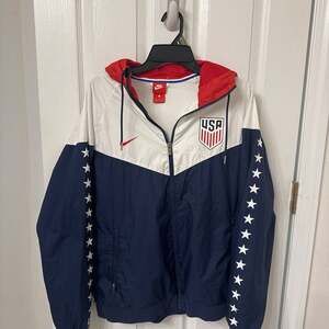 Nike Team USA Soccer Windrunner Full Zip Jacket Mens Sz S Hooded Red White Blue